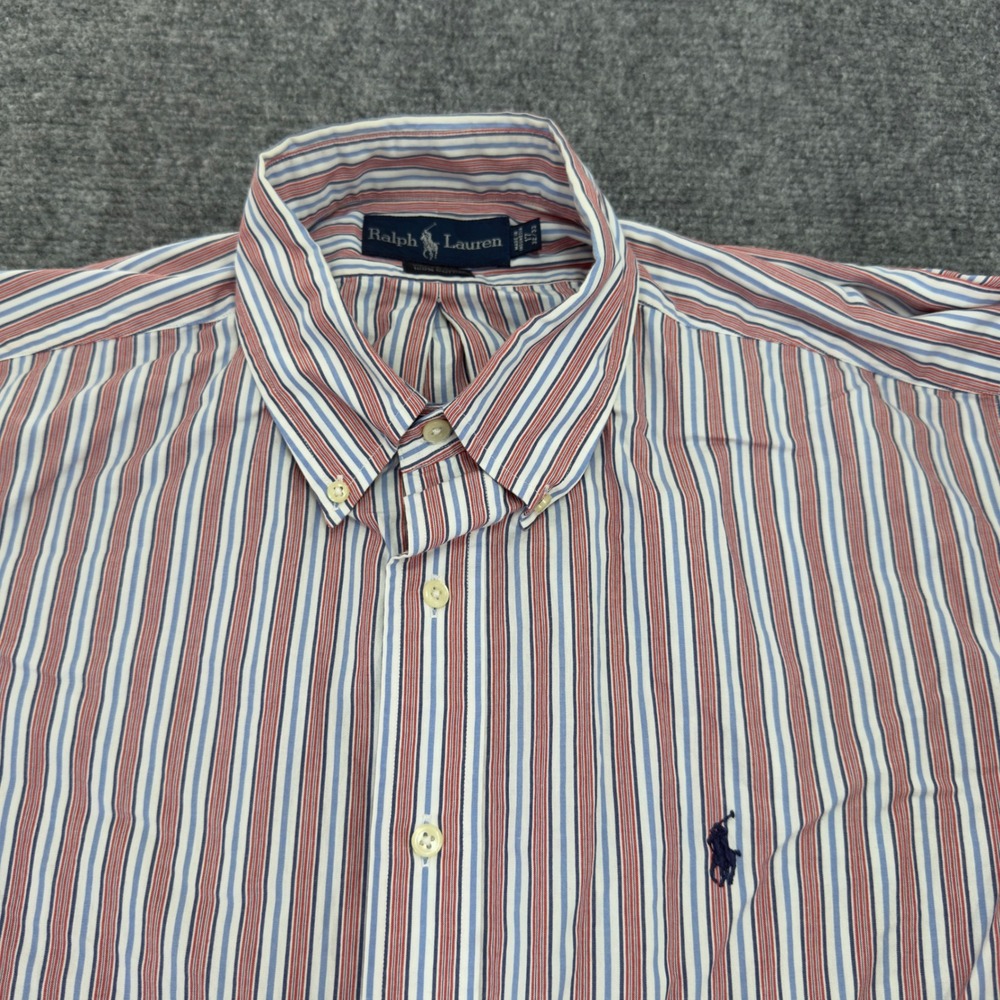 Ralph Lauren Yarmouth Striped Button Down Shirt Red Blue Size 17 32/33